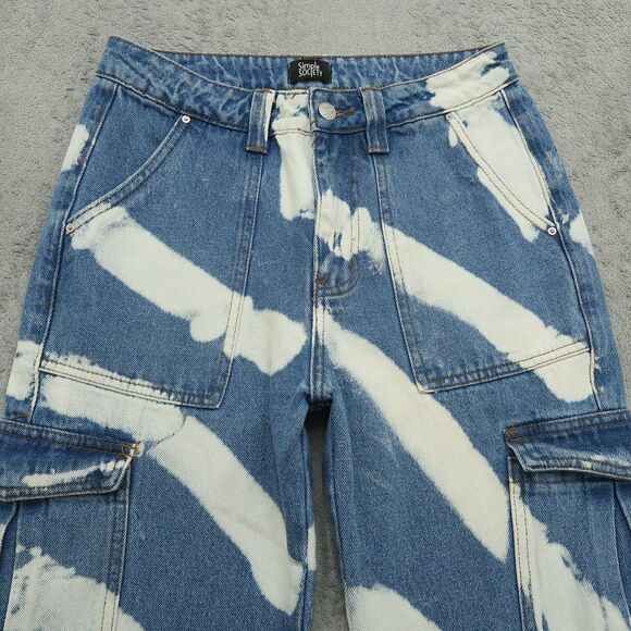 Simple Society Cargo Jeans Juniors Size 5/27 High-Rise Straight Denim 30" Inseam - Picture 12 of 16